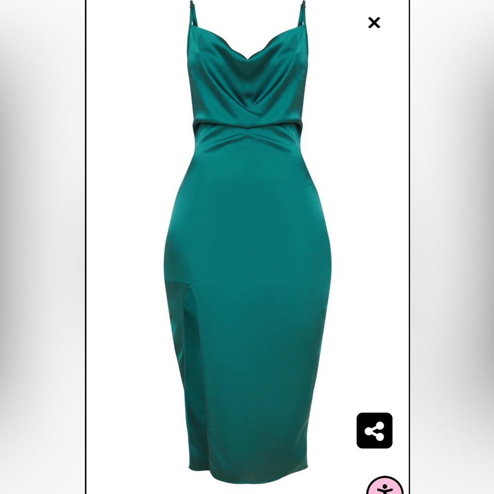 Emerald Green Strappy Satin Cowl Midi Dress